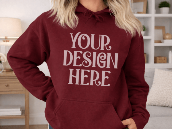 Download Gildan 18500 Maroon Hooded Mockup - Premium Bundle