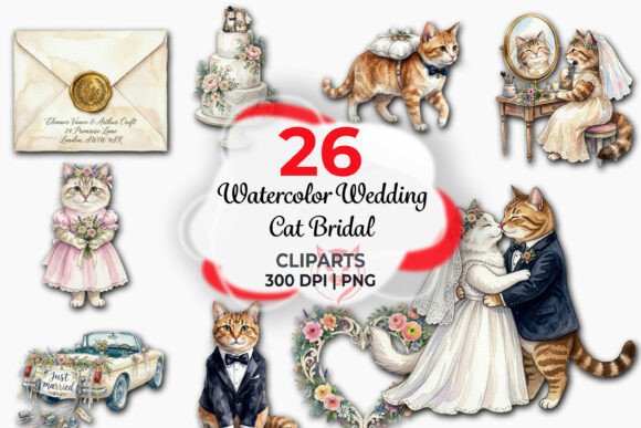 Download Watercolor Wedding Cat Bridal Clipart - Bridal Collection